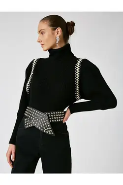 ژاکت بافتنی  یقه ایستاده زنانه مشکی از برند کوتون Koton (ساخت ترکیه)