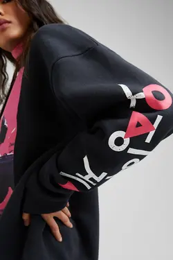 هودی با طرح بازی مرکب زنانه رنگ مشکی برشکا Bershka (ساخت اسپانیا)