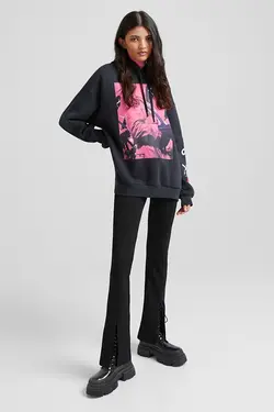 هودی با طرح بازی مرکب زنانه رنگ مشکی برشکا Bershka (ساخت اسپانیا)