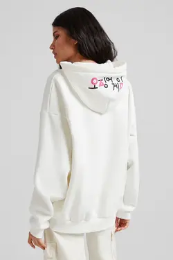 هودی با طرح بازی مرکب زنانه رنگ سفید برشکا Bershka (ساخت اسپانیا)