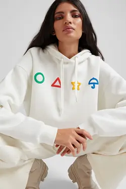 هودی با طرح بازی مرکب زنانه رنگ سفید برشکا Bershka (ساخت اسپانیا)