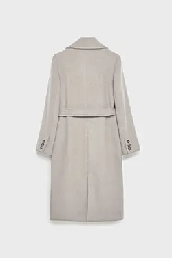 کت پشمی سفید بلند زنانه کمربند دار از برند استرادیواریوس Stradivarius (ساخت اسپانیا)