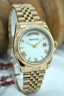 ساعت مچی زنانه استیل با تقویم و مسی رنگ فروچی Ferrucci (ساخت ترکیه)