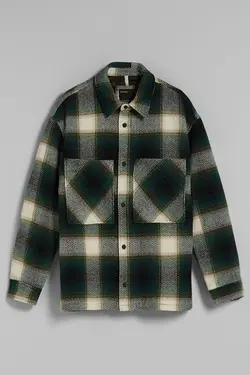 پیراهن پشمی چهارخانه مردانه رنگ سبز برشکا Bershka (ساخت اسپانیا)