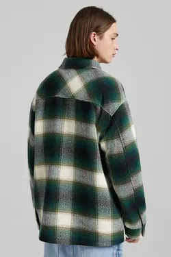 پیراهن پشمی چهارخانه مردانه رنگ سبز برشکا Bershka (ساخت اسپانیا)