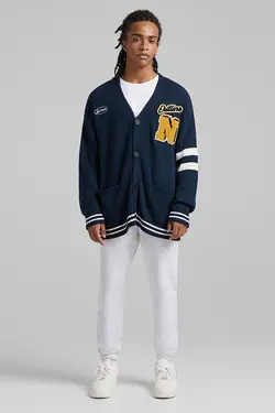 ژاکت کالج دکمه دار مردانه رنگ سرمه ای برشکا Bershka (ساخت اسپانیا)