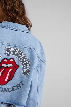 کت جین Rolling Stones پشت طرح دار زنانه رنگ آبی برشکا Bershka (ساخت اسپانیا)