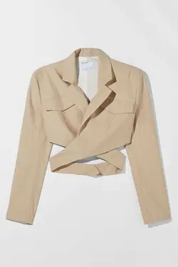 کت راه راه ضربدری زنانه رنگ شتری  برشکا Bershka (ساخت اسپانیا)