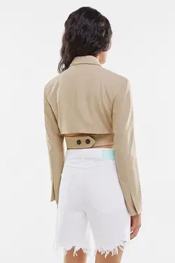 کت راه راه ضربدری زنانه رنگ شتری  برشکا Bershka (ساخت اسپانیا)