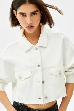 کت جین کوتاه برش دار زنانه رنگ سفید برشکا Bershka (ساخت اسپانیا)