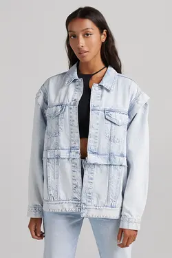 کت جین آستین جداشدنی زنانه رنگ آبی روشن برشکا Bershka (ساخت اسپانیا)