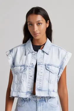 کت جین آستین جداشدنی زنانه رنگ آبی روشن برشکا Bershka (ساخت اسپانیا)