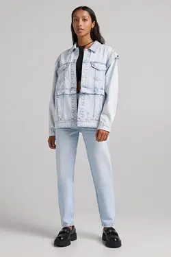 کت جین آستین جداشدنی زنانه رنگ آبی روشن برشکا Bershka (ساخت اسپانیا)