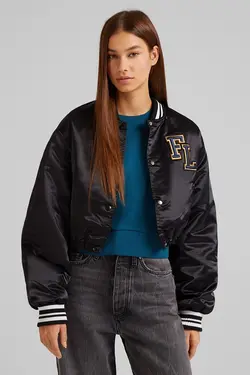 کاپشن کالج مدل فینیش ساتن زنانه رنگ مشکی برشکا Bershka (ساخت اسپانیا)