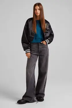 کاپشن کالج مدل فینیش ساتن زنانه رنگ مشکی برشکا Bershka (ساخت اسپانیا)