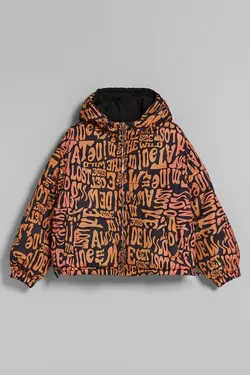 کاپشن کلاهدار و طرح دار زنانه رنگ نارنجی برشکا Bershka (ساخت اسپانیا)