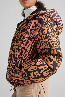 کاپشن کلاهدار و طرح دار زنانه رنگ نارنجی برشکا Bershka (ساخت اسپانیا)