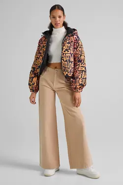 کاپشن کلاهدار و طرح دار زنانه رنگ نارنجی برشکا Bershka (ساخت اسپانیا)