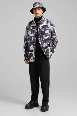 کاپشن آستین بلند مردانه رنگ مشکی برشکا Bershka (ساخت اسپانیا)