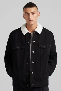 کت جین پشم مصنوعی مردانه رنگ مشکی برشکا Bershka (ساخت اسپانیا)