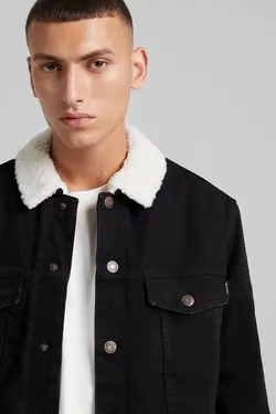 کت جین پشم مصنوعی مردانه رنگ مشکی برشکا Bershka (ساخت اسپانیا)