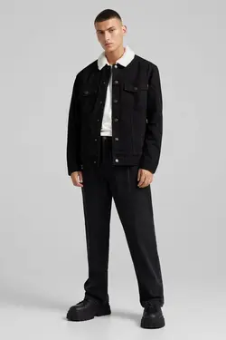 کت جین پشم مصنوعی مردانه رنگ مشکی برشکا Bershka (ساخت اسپانیا)