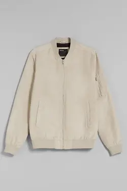 سویشرت بمب افکن جیر مصنوعی مردانه رنگ کرم برشکا Bershka (ساخت اسپانیا)