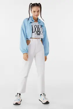 کاپشن برش پنبه ای زنانه آبی روشن برشکا Bershka (ساخت اسپانیا)