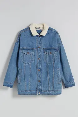 کت جین فیت پشم مصنوعی رنگ آبی روشن برشکا Bershka (ساخت اسپانیا)