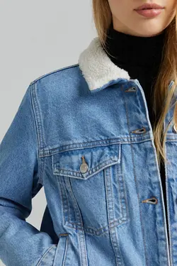 کت جین فیت پشم مصنوعی رنگ آبی روشن برشکا Bershka (ساخت اسپانیا)