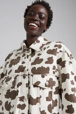 کت پنبه ای طرح چاپی گاوی زنانه رنگ قهوه ای برشکا Bershka (ساخت اسپانیا)