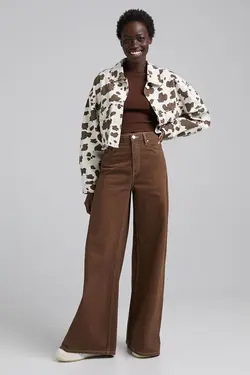 کت پنبه ای طرح چاپی گاوی زنانه رنگ قهوه ای برشکا Bershka (ساخت اسپانیا)