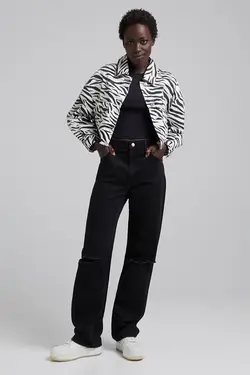 کت پنبه ای طرح چاپی گورخری زنانه رنگ مشکی برشکا Bershka (ساخت اسپانیا)