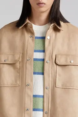 پیراهن جیر مصنوعی مردانه رنگ کرم برشکا Bershka (ساخت اسپانیا)