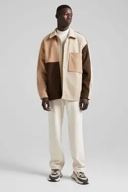 پیراهن پشمی نازک مردانه رنگ شتری برشکا Bershka (ساخت اسپانیا)