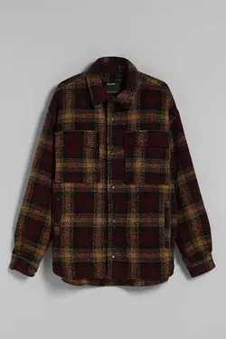 پیراهن پشمی چهارخانه مردانه رنگ قهوه ای برشکا Bershka (ساخت اسپانیا)