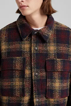 پیراهن پشمی چهارخانه مردانه رنگ قهوه ای برشکا Bershka (ساخت اسپانیا)