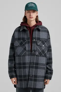 پیراهن پشمی آستین بلند مردانه رنگ خاکستری برشکا Bershka (ساخت اسپانیا)