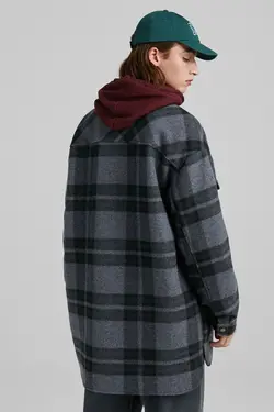 پیراهن پشمی آستین بلند مردانه رنگ خاکستری برشکا Bershka (ساخت اسپانیا)