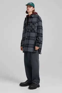 پیراهن پشمی آستین بلند مردانه رنگ خاکستری برشکا Bershka (ساخت اسپانیا)