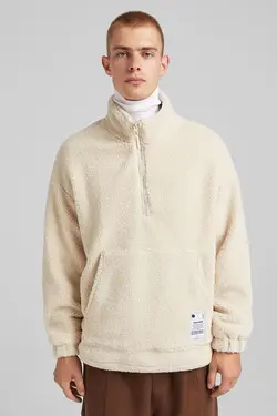 سویشرت پشم مصنوعی جیب کانگورویی مردانه رنگ شنی برشکا Bershka (ساخت اسپانیا)
