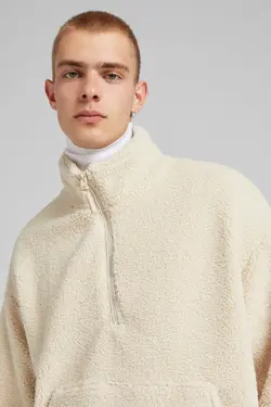 سویشرت پشم مصنوعی جیب کانگورویی مردانه رنگ شنی برشکا Bershka (ساخت اسپانیا)