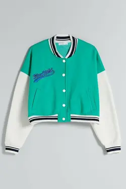 سویشرت بمب افکن چاپ شده زنانه رنگ سبز برشکا Bershka (ساخت اسپانیا)