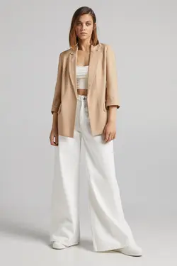 کت آستین برگردان زنانه رنگ کرم برشکا Bershka (ساخت اسپانیا)