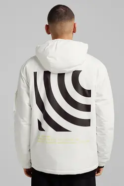 کاپشن کلاهدار جلو بسته جیب کانگورو مردانه رنگ سفید برشکا Bershka (ساخت اسپانیا)