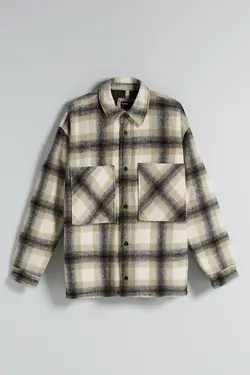 کت اور پشمی چهارخانه مردانه رنگ کرم برشکا Bershka (ساخت اسپانیا)