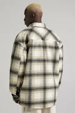 کت اور پشمی چهارخانه مردانه رنگ کرم برشکا Bershka (ساخت اسپانیا)