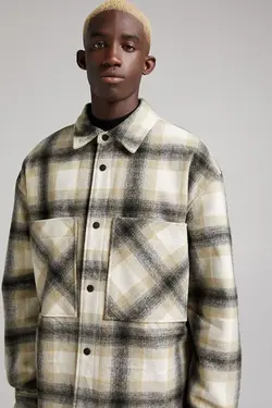 کت اور پشمی چهارخانه مردانه رنگ کرم برشکا Bershka (ساخت اسپانیا)