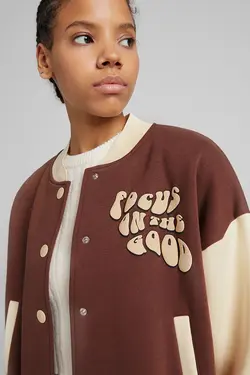 سویشرت بمب افکن طرح چاپی زنانه رنگ قهوه ای برشکا Bershka (ساخت اسپانیا)