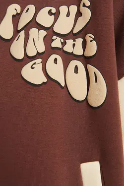 سویشرت بمب افکن طرح چاپی زنانه رنگ قهوه ای برشکا Bershka (ساخت اسپانیا)